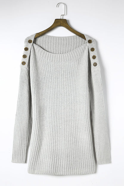 Solid Buttoned Drop Shoulder Sweater