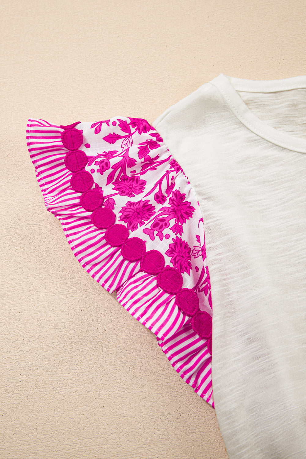 Floral Patchwork Flutter Sleeve Ricrac Trim Blouse