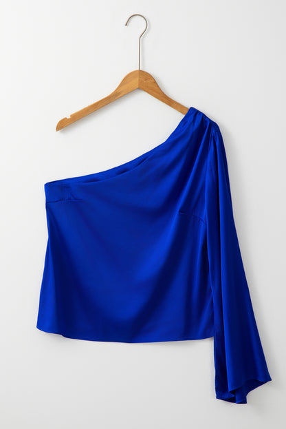 Satin Asymmetric Bell Sleeve Blouse