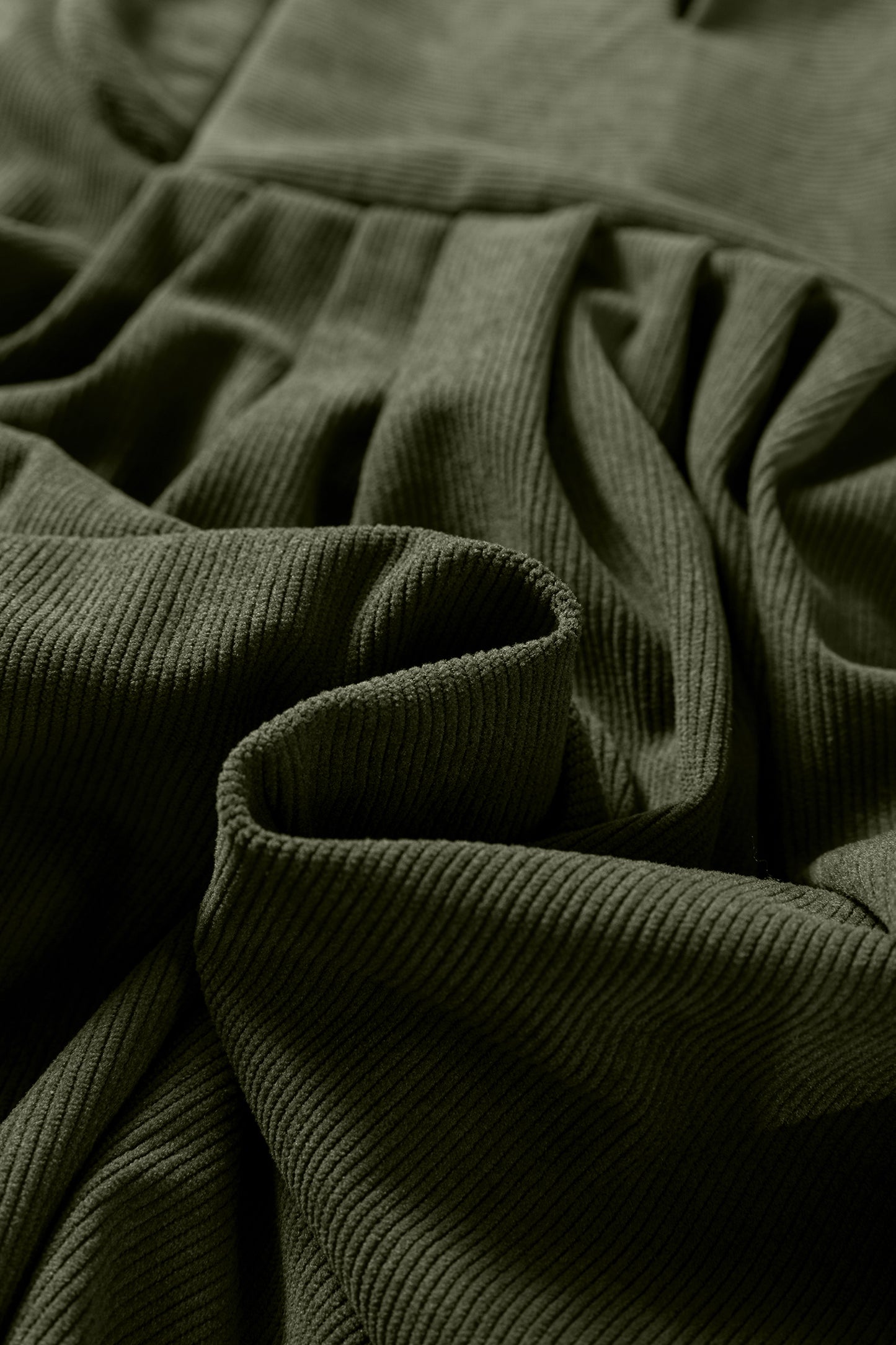 Corduroy Pleated Scallop Neck 3/4 Sleeve Mini Dress