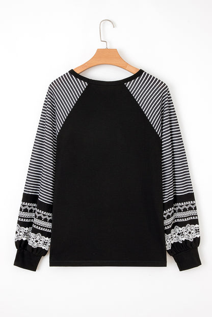 Stripe Patchwork Raglan Long Sleeve Top