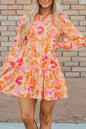 Abstract Lantern Sleeve Ruffle Mini Dress