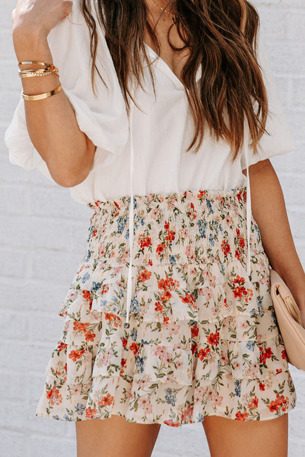 Floral Smocked Ruffle Tiered Skirt