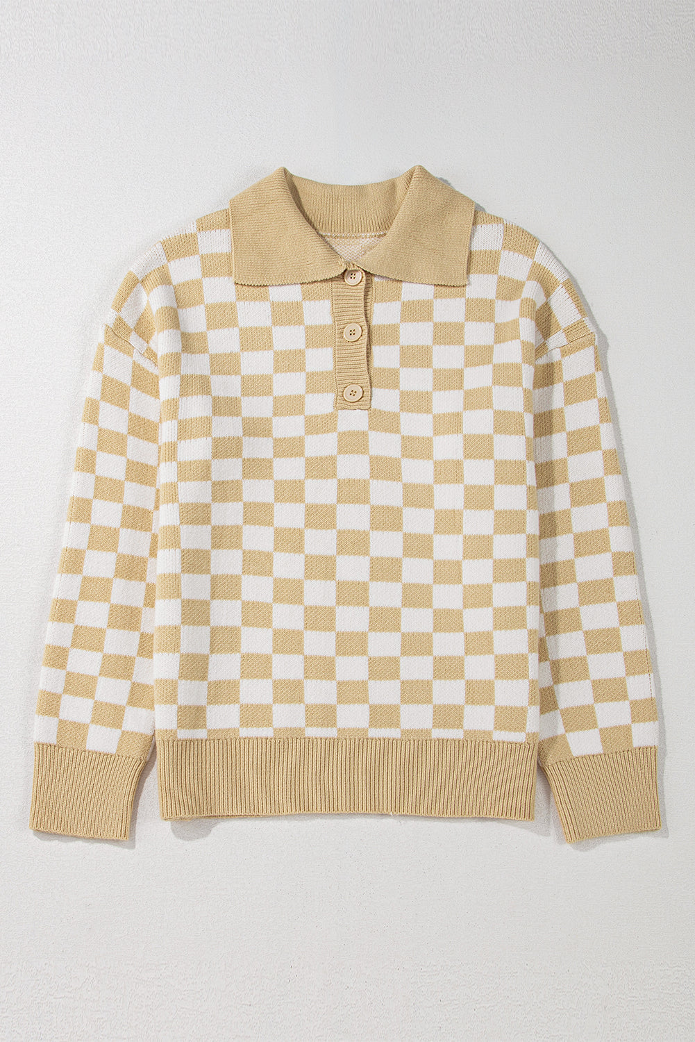 Checker Buttoned Collar Sweater