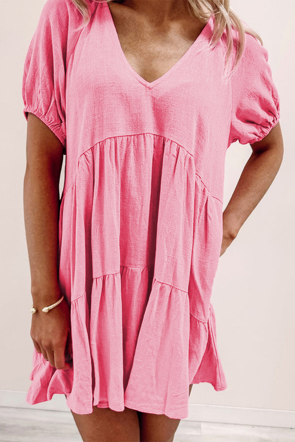 Ruffle Tiered Puff Sleeve Dress