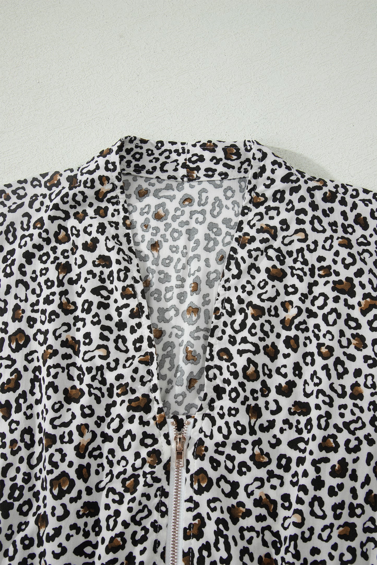 Leopard Zip Up V-Neck Cinched Waist Maxi Dress