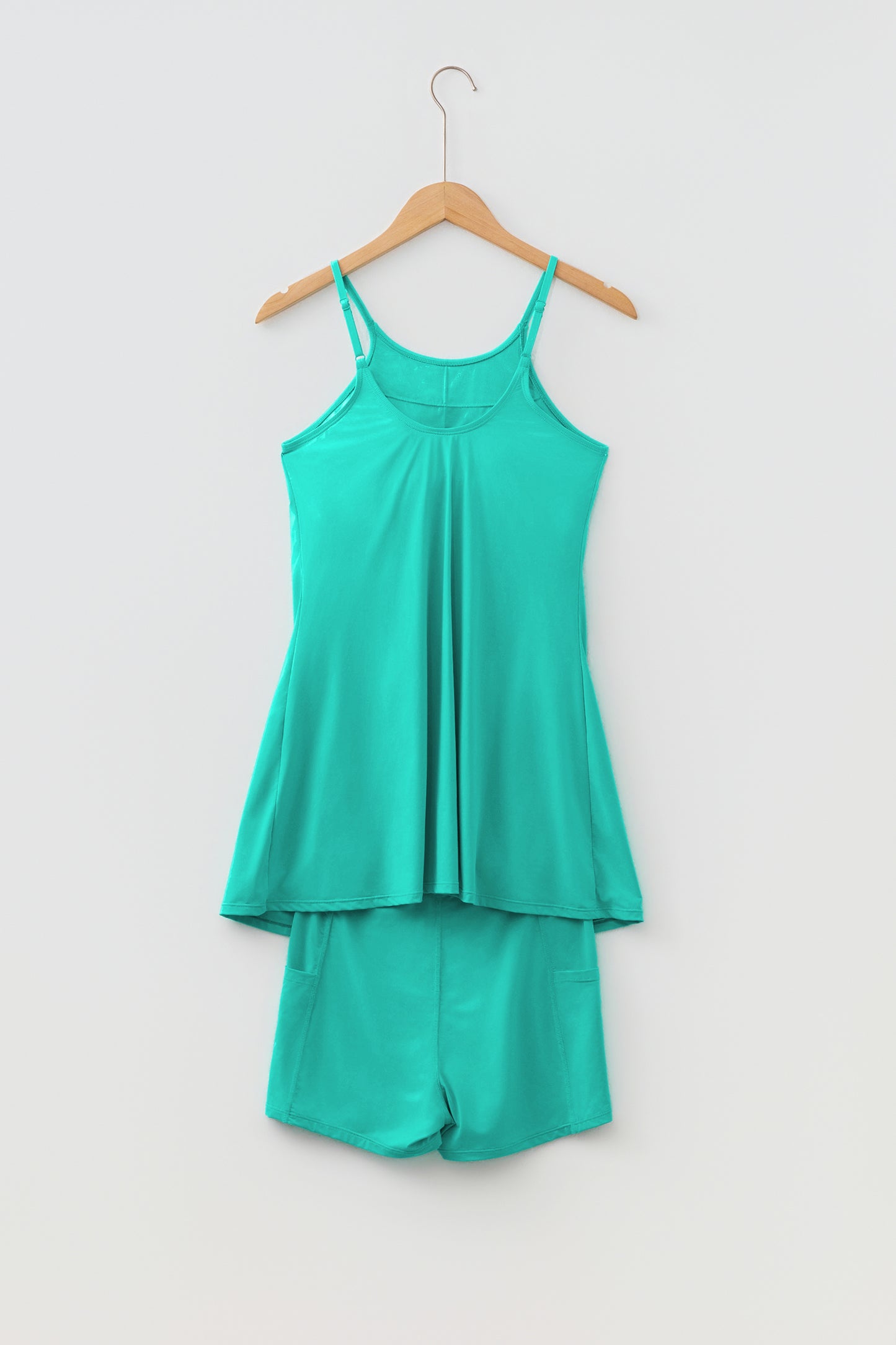 Solid Tunic Tank Dress & Shorts Athletic Set