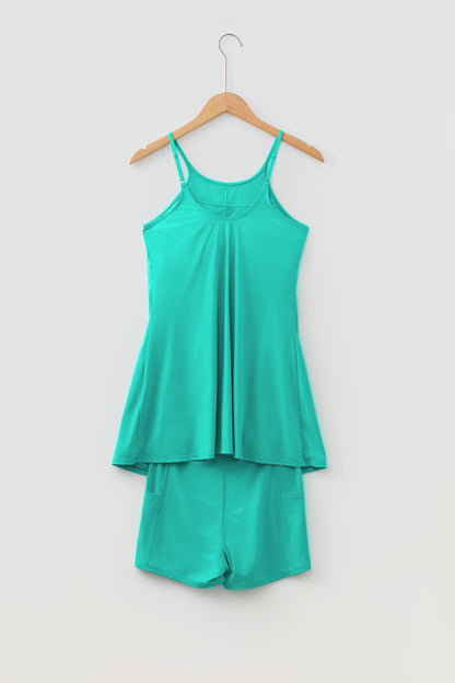 Solid Tunic Tank Dress & Shorts Athletic Set