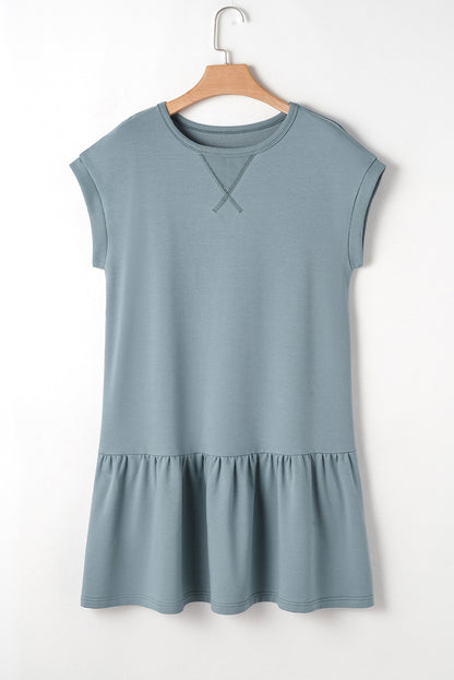 Solid Cap Sleeve Drop Waist T-Shirt Dress