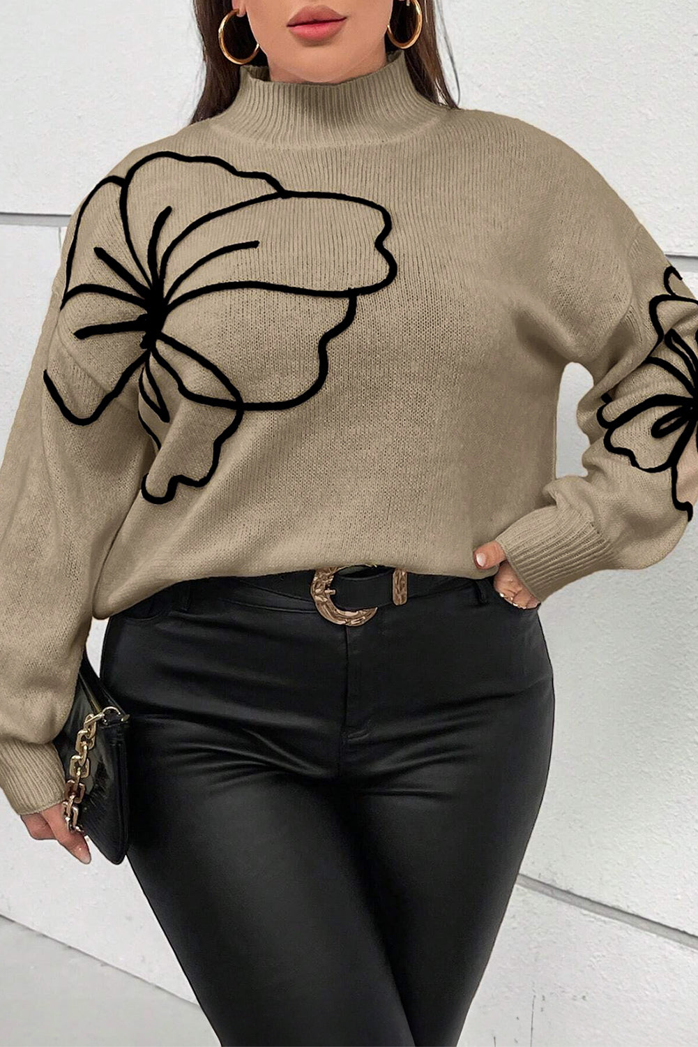 Floral Mock Neck Sweater Plus Size