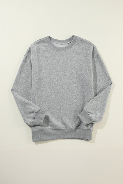 Solid Drop Shoulder Crewneck Pullover Sweatshirt