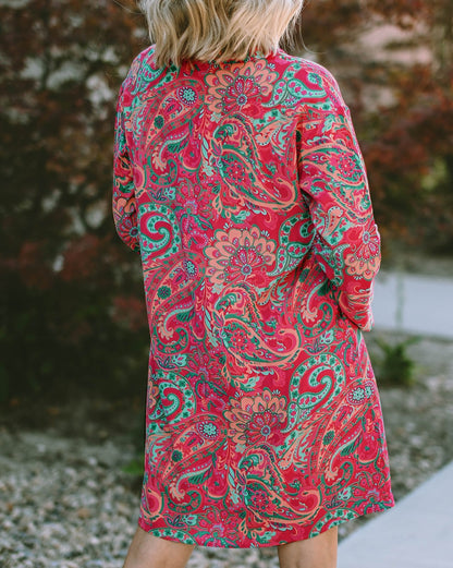 Retro Paisley Tab Sleeve Dress