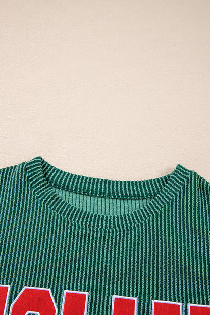 Christmas Letter Print Corded Knit Top & Pants Set