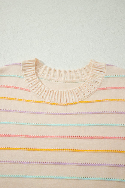 Stripe Crew Neck Long Sleeve Knit Sweater
