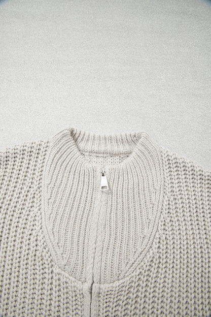 Solid Zip Up High Neck Short Sleeve Knit Top