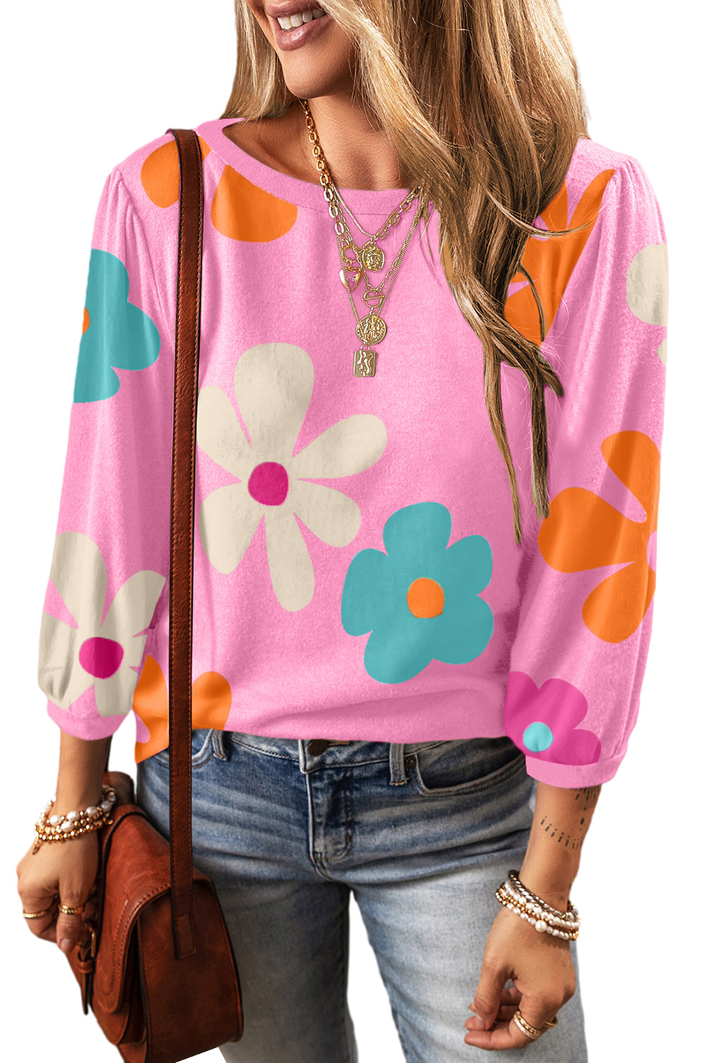 Retro Floral 3/4 Sleeve Top