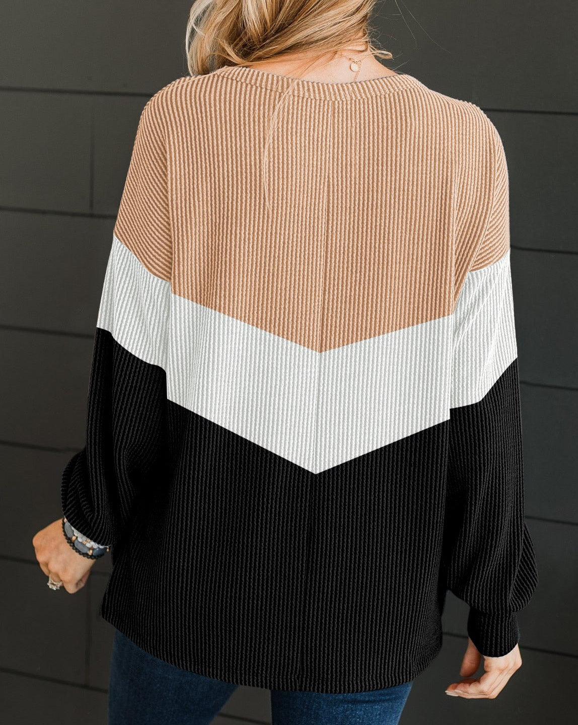 Colorblock Chevron Stripe Ribbed Top