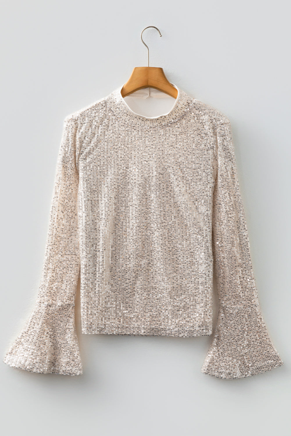 Solid Sequin Backless Bell Sleeve Top