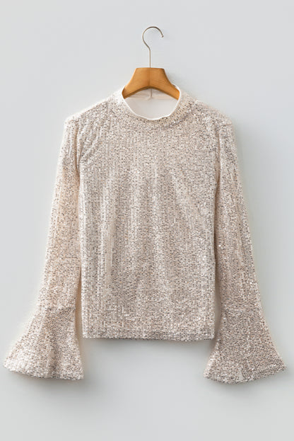 Solid Sequin Backless Bell Sleeve Top