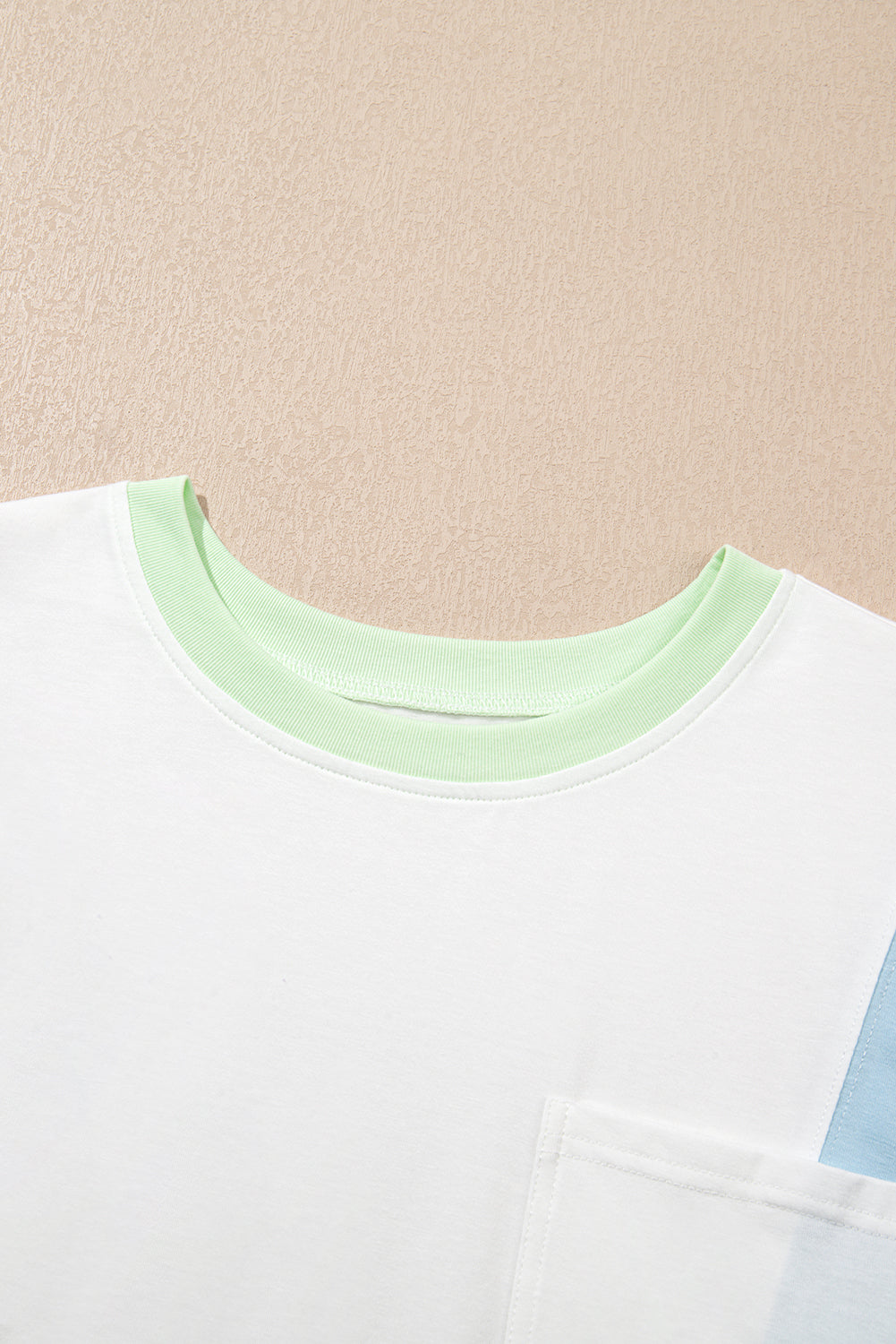 Colorblock Patchwork 3/4 Sleeve Chest Pocket T-Shirt