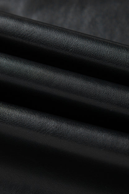 Solid Faux Leather Side Slit Maxi Skirt