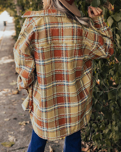 Plaid Flap Pocket Oversized Shacket