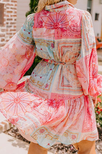 Floral Patchwork Belted Dress Plus Size