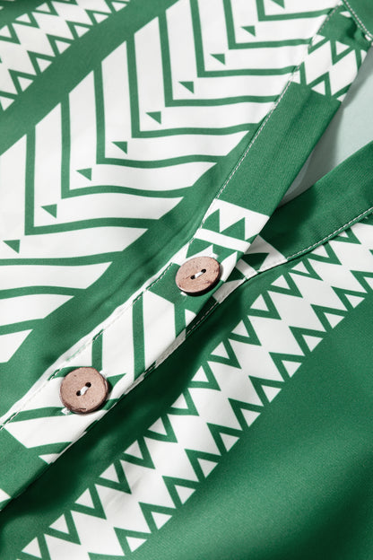 Boho Geometric Stripe Half Buttoned Dress