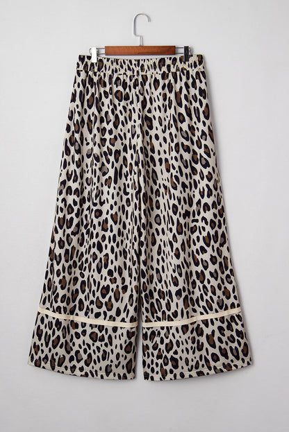 Plus Size Leopard Reverse Seam Patch Pocket Pants