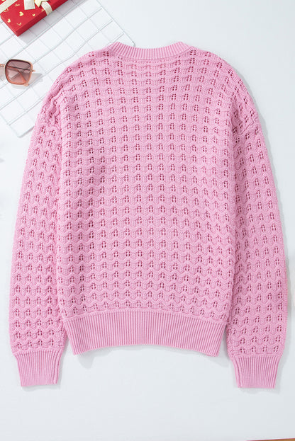 Crochet Knit Drop Shoulder Sweater