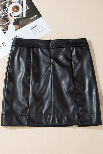 Leather Side Slit Mini Skirt