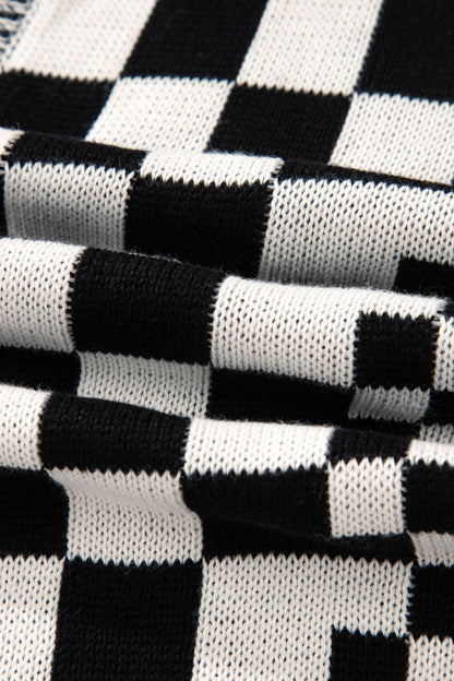 Plus Size Checker Drop Shoulder Open Front Cardigan