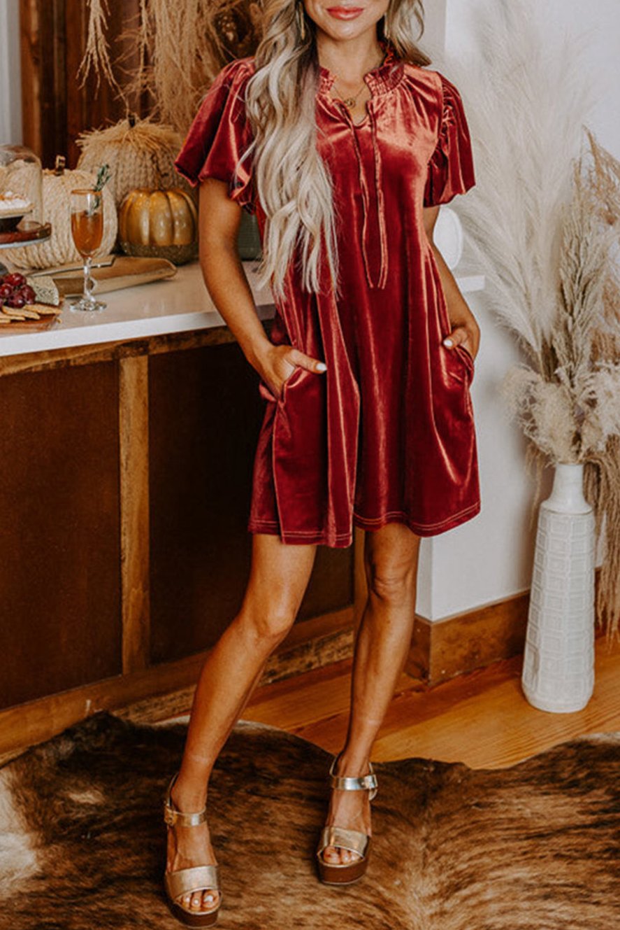 Velvet Puff Sleeve Mini Dress