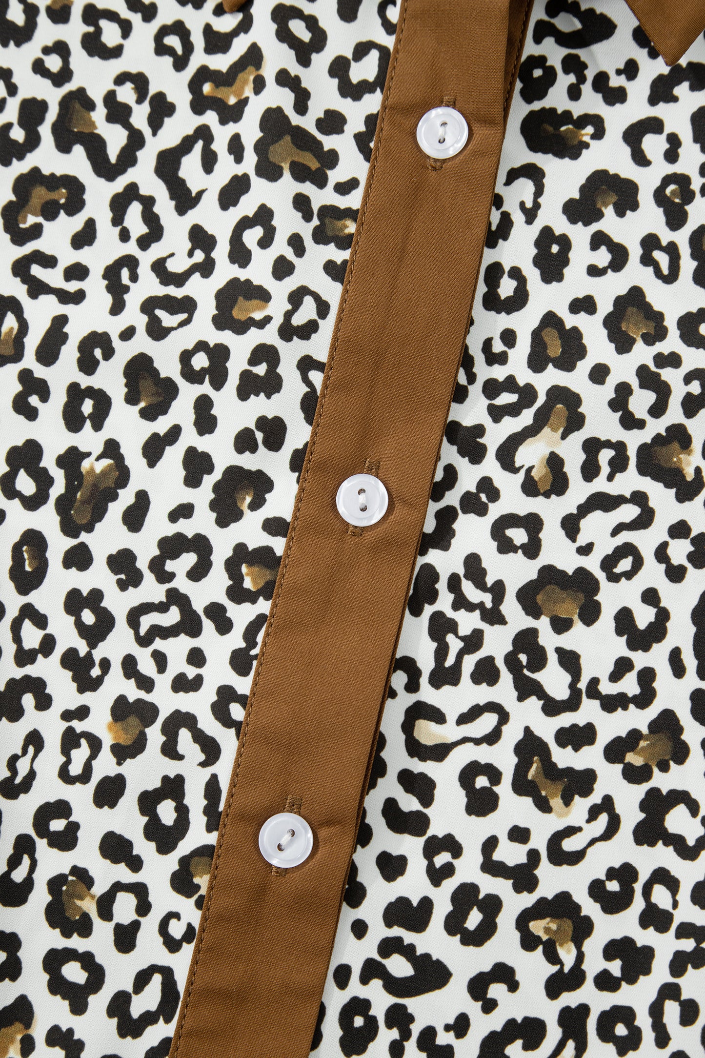 Plus Size Leopard Contrast Trim Puff Sleeve Blouse