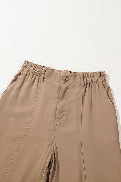 Solid Elastic High-Waist Pants