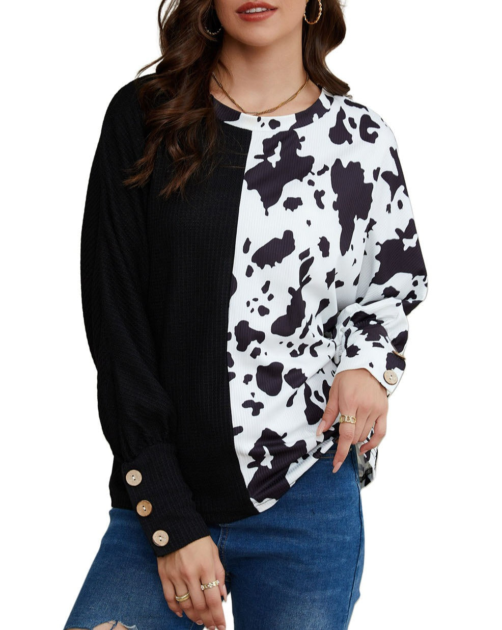 Cow Colorblock Long Sleeve Top