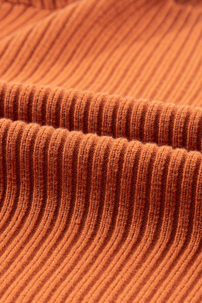 Solid Ribbed Knit Patch Pocket Short Sleeve Sweater