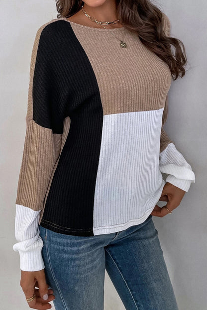 Colorblock Ribbed Long Sleeve Top