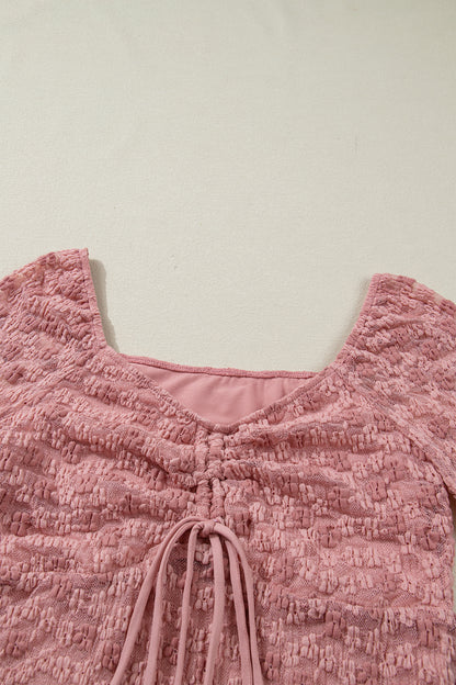 Floral Lace Drawstring Square Neck Blouse