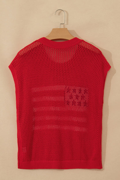 USA Flag Crochet Short Sleeve Sweater Top