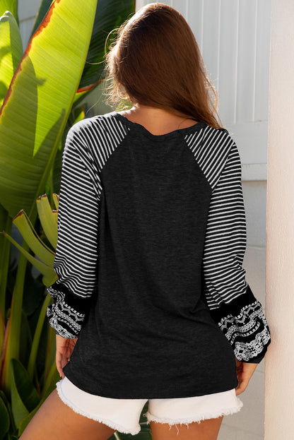 Stripe Patchwork Raglan Long Sleeve Top