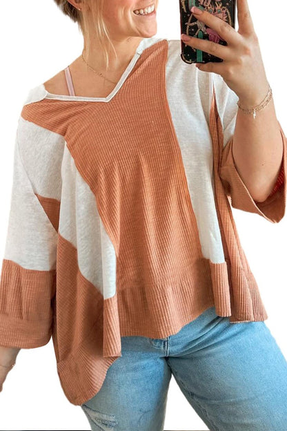 Textured Colorblock 3/4 Sleeve Top