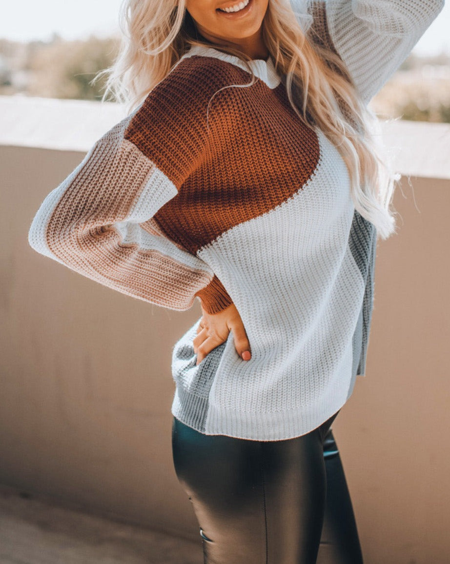 Colorblock Ribbed Trim Crewneck Sweater