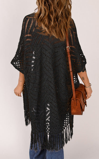 Hollowed Knit Side Slit Kimono