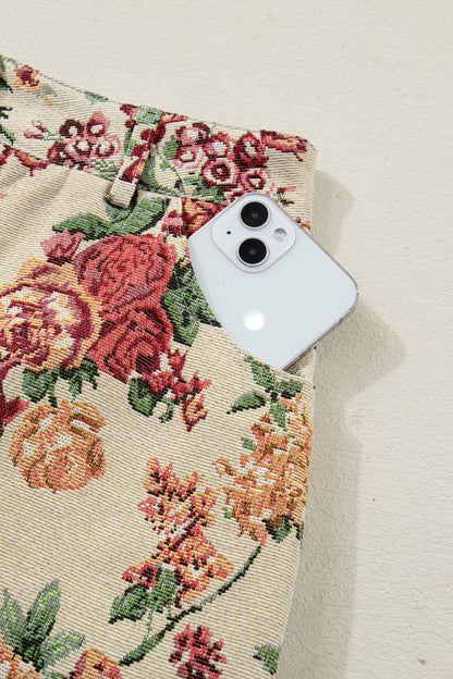 Floral Scallop Hem Button Front Mini Skirt