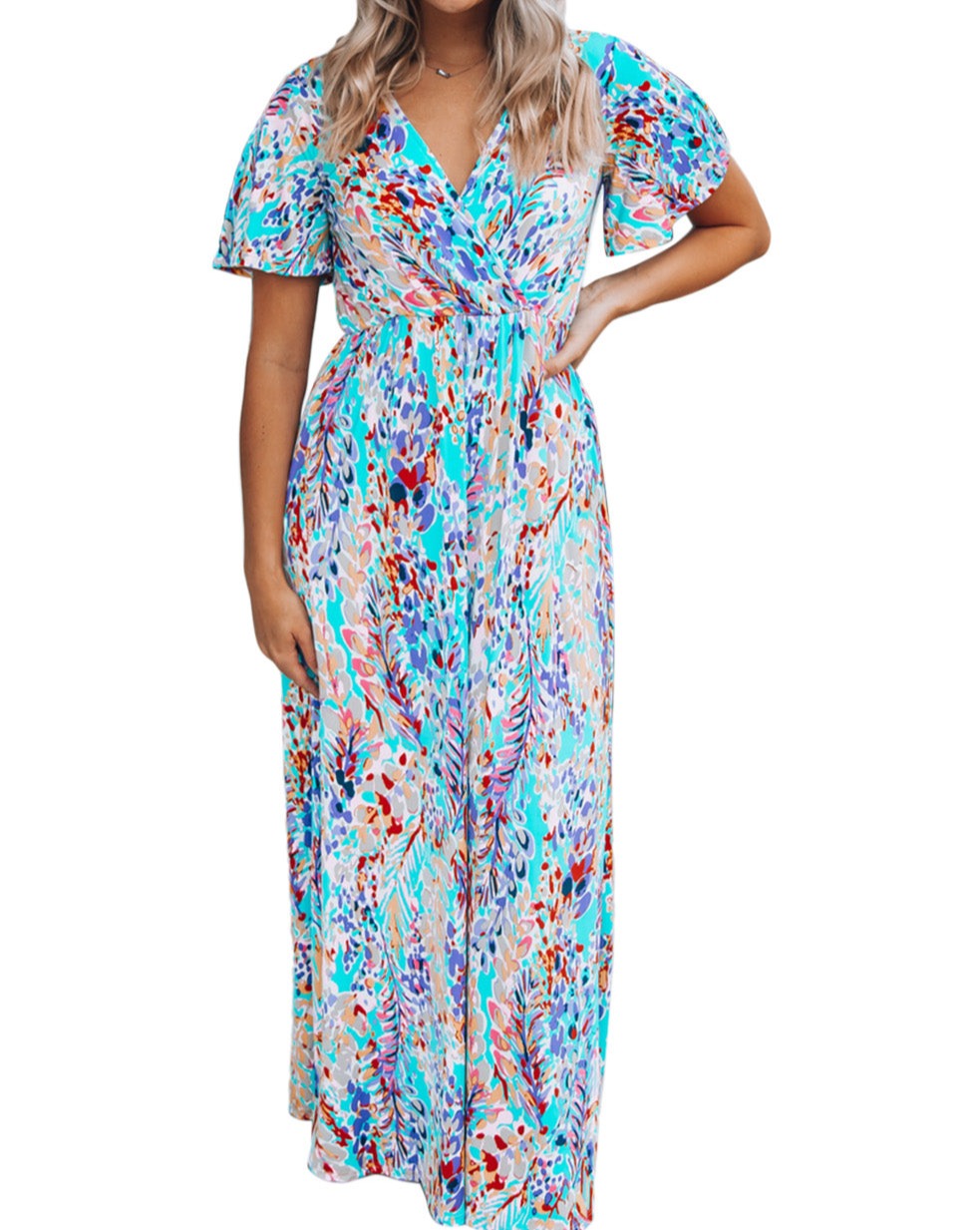 Floral Wrap V-Neck Maxi Dress