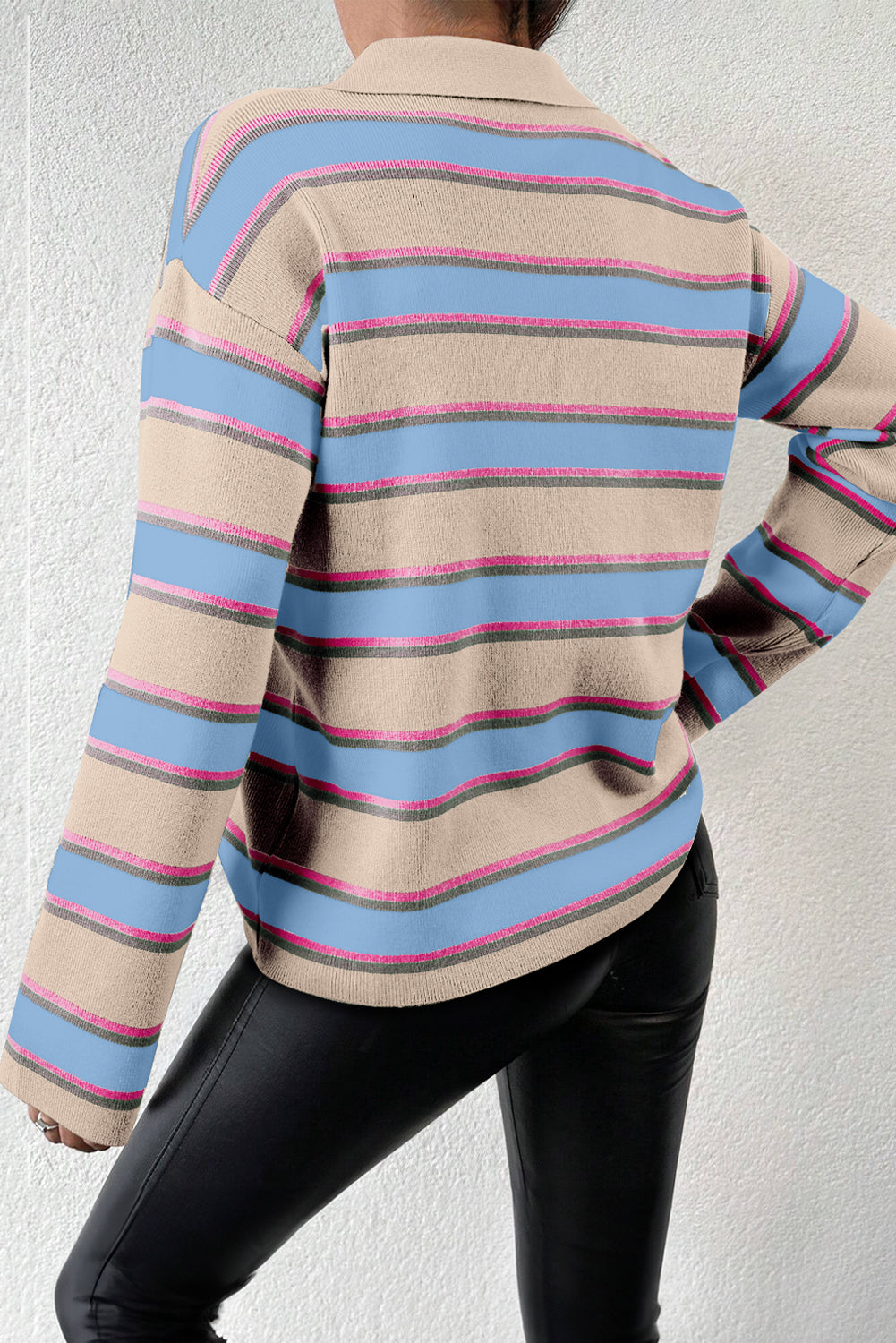 Stripe V-Neck Drop Shoulder Sweater