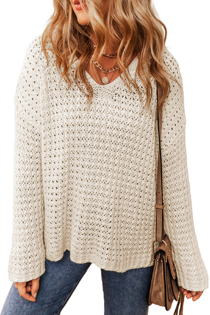 Hollowed Crochet V-Neck Sweater