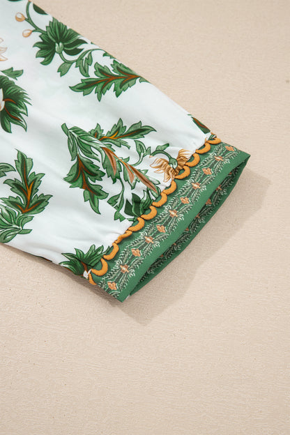 Plus Size Floral Patchwork Tassel Tie Blouse