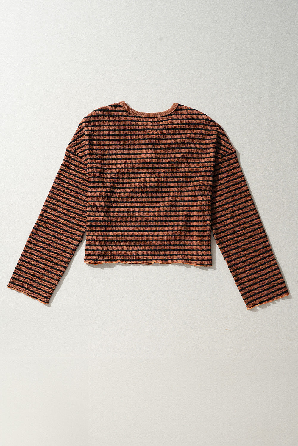 Stripe Textured Long Sleeve Henley Top